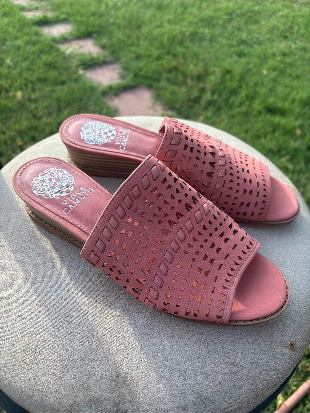 Vince Camuto Dusty Rose Laser-Cut Slide Mules